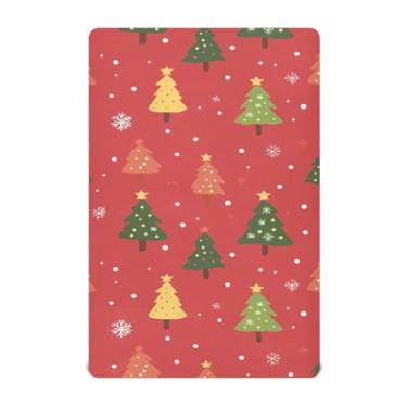 Imagem de Wassud Jogo de lençol alegre para berço de árvore de Natal para meninos e meninas, respirável, lençol com elástico, neutro, 71 x 132 cm