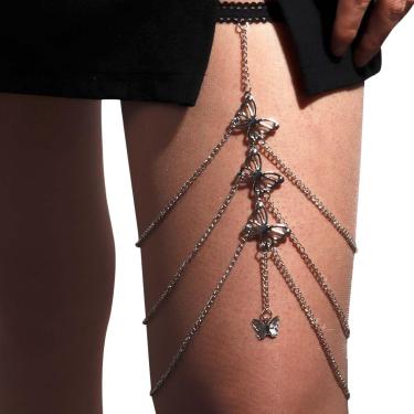 Imagem de Body Chain Corrente Coxa Strass Prateado Borboletas Feminino