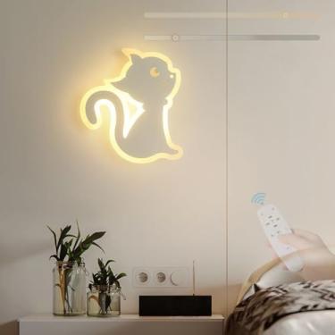 Imagem de Lâmpadas de parede LED com controle remoto iluminação de parede regulável quarto infantil decoração moderna gato lâmpada de parede para sala de estar quarto cabeceira menina menino presente (esquerda