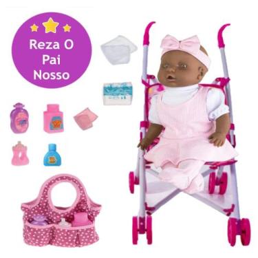 Imagem de Boneca judy Negra Fala Reza Ora + Carrinho + Bolsa Passeio - Art Brink
