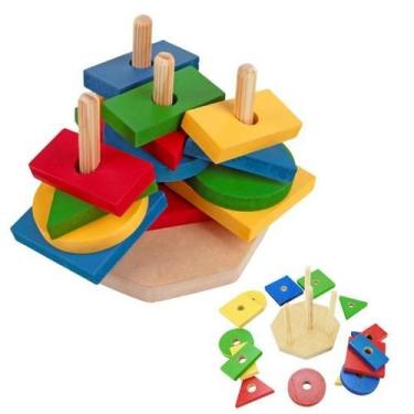 Imagem de Jogo Torre Formas Geométricas Madeira Educativo Pedagógico - Futura Br