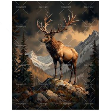 Imagem de Kit de pintura de vida selvagem por números para adultos – Pintura DIY de alce em penhasco de montanha em tela 40,6 x 50,8 cm, conjunto de tinta acrílica, adequado para iniciantes, arte da natureza