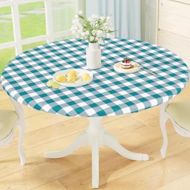 Imagem de misaya Toalha de mesa redonda ajustada com borda elástica, capa de toalha de mesa de flanela de vinil à prova d'água xadrez búfalo serve para mesas redondas de 114 a 142 cm para jantar, ao ar livre