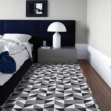 Imagem de Tapete Para Sala de TV Quarto Antiderrapante Geometrico Retangular Preto (1,32X2,00)