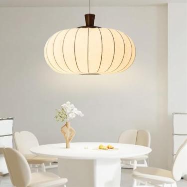 Imagem de Luminária pendente Wabi-Sabi Boho com cúpula branca em imitação de seda, lustre decorativo moderno com altura ajustável para sala de estar, sala de jantar, quarto e cozinha.