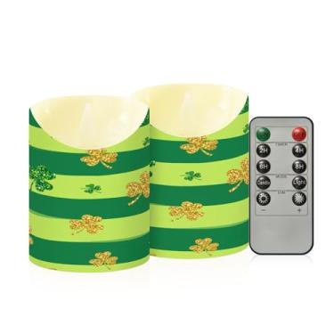 Imagem de Wassud Pacote com 2 velas sem chama de trevo dourado com controle remoto, velas realistas cintilantes com temporizador, velas decorativas para Natal, casamento, festa, decoração de casa pequena