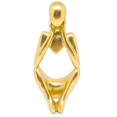 Imagem de Est?tua Decorativa Figura Pensador Enfeite Mesa Sala Rack Escultura Resina Abstrata Moderno Enfeite Decora??o Casa (Dourado DE)