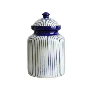 Imagem de Recipiente de armazenamento de chá, potes de cerâmica listrados pintados à mão, potes lacrados domésticos, potes de doces, balde de armazenamento de cozinha, lata de chá (pequena)