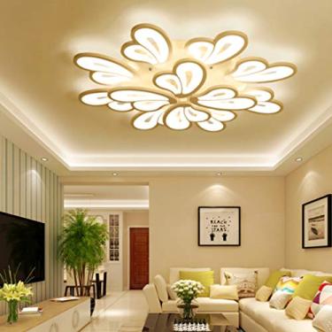 Imagem de Luminária de teto moderna em LED com regulagem de intensidade e controle remoto. Tamanho grande, ideal para sala de estar. Design criativo em formato de pétalas. Luminária de teto em metal a