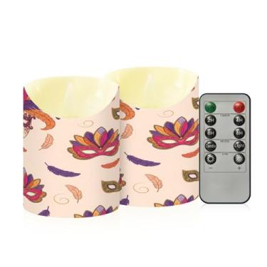 Imagem de Wassud Pacote com 2 velas retrô sem chama de carnaval com controle remoto, velas realistas cintilantes com temporizador, velas decorativas para Natal, casamento, festa, decoração de casa pequena
