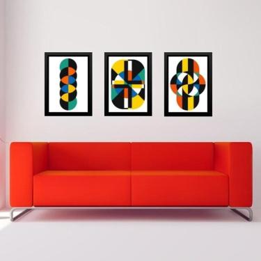 Imagem de Kit 3 Quadros Gravuras Coloridas Bauhaus 45X34Cm - Com Vidro