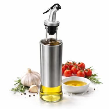 Imagem de Galheteiro Porta Azeite e Vinagre de Vidro e Inox 300 ml - Design Elegante, Controle de Dosagem, Prático para Temperos, Azeite, Vinagre, Molhos e Condimentos na Cozinha Moderna