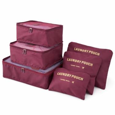 Imagem de Kit Organizador de Mala 6 Peças, 3 Bolsas com Malha Respirável, 3 Nécessaires Impermeáveis, Conjunto para Viagem (Violeta)