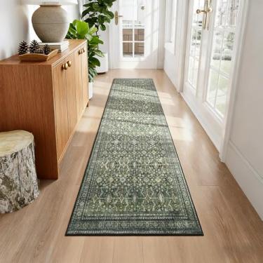 Imagem de Lofus Tapete de corredor 5 x 25 cm para corredores, tapetes verdes laváveis com suporte de borracha antiderrapante, tapete macio de pilha baixa para cozinha, banheiro, quarto, lavanderia