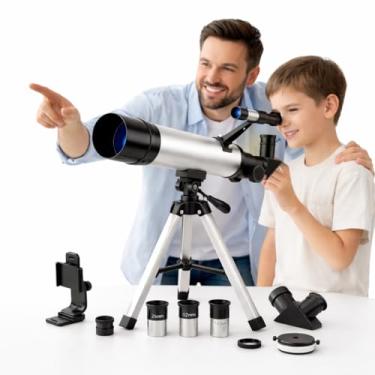 Imagem de Telescópio Astronômico Profissional com Tripé Estável e Lentes HD | Ideal para Observação da Lua, Estrelas e Planetas