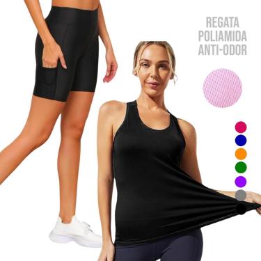Imagem de Camiseta REGATA Dry MALHA FRIA POLIAMIDA + SHORT Leg Legging COM BOLSOS Conjunto Fitness 552-Feminino