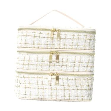 Imagem de harayaa Nécessaire de viagem feminina para maquiagem, estojo organizador de cosméticos com três camadas, ideal para escritório, academia e casa, Branco