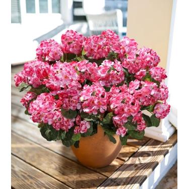 Imagem de Flores artificiais de gerânios falsos para atividades ao ar livre, 6 pacotes de flores falsas de gerânios de seda rosa, flores falsas, resistentes a UV, para uso ao ar livre, jardim, varanda, quintal