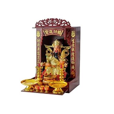 Imagem de Mesa de oferta de nicho Mandir para uso doméstico, armário vertical moderno, mesa de incenso montada na parede, deus da riqueza, deusa da misericórdia, deusa da misericórdia, estátua de Buda e mesa de