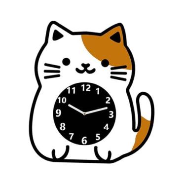 Imagem de Fenteer Relógio de parede com gato, mecanismo silencioso, relógio decorativo para pendurar na sala de estar, 30cm