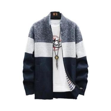 Imagem de Cardigã De Fleece Com Zíper Para Homens, Jaqueta Casual De Veludo List