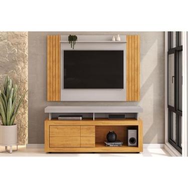 Imagem de Rack Bancada c/ Painel p/ TV até 50 Pol Trend/Verano Ripado Porta e Nichos 136x174cm Cedro/Bali - DJ Móveis