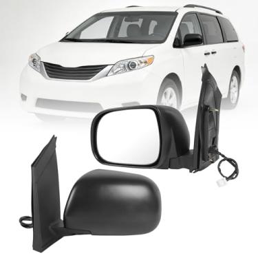 Imagem de JDMSPEED Espelho retrovisor lateral esquerdo do motorista compatível com Toyota Sienna 2004-2010 com vidro elétrico aquecido manual dobrável preto substitui TO1320205 87940AE020