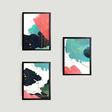 Imagem de Kit 3 Quadros Abstratos Coloridos 45X34Cm Com Vidro Preta
