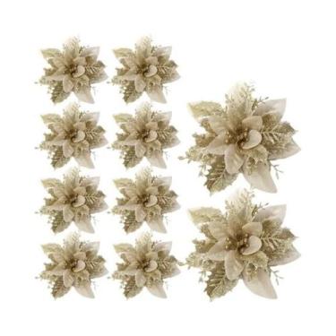 Imagem de Flores De Natal Artificiais Em Glitter Rosa, Vermelho E Dourado, Decor