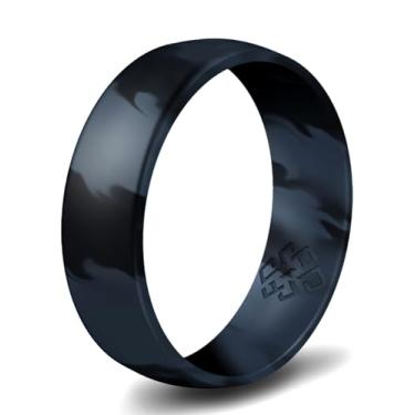 Imagem de Knot Theory Anel de silicone de mármore preto para homens e mulheres - Aliança de casamento respirável e confortável de 6 mm Tamanho 9