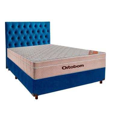 Imagem de Cama Box + Colchão Casal Ortobom Molas Ensacadas Airtech + Cabeceira Estofada