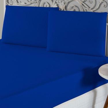Imagem de Jogo De Lençol Casal Padrão Malha 100% Algodão 3 Peças - Azul Royal