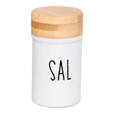 Imagem de Saleiro Doha 90ml Branco Em Vidro E Bambu Design Minimalista - Casa He