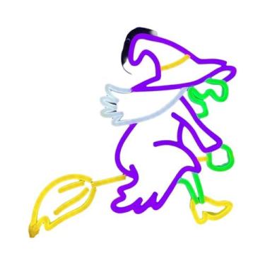 Imagem de Letreiro Neon De Vassoura Voadora De Bruxa De Halloween, Alimentado Po