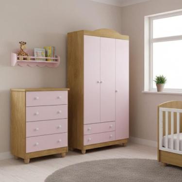 Imagem de Conjunto Comoda Lara E Guarda Roupa Lara Em Mdf Nature / Rose - MOVEIS