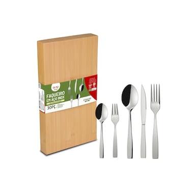 Imagem de Faqueiro Euro Home Strauss Flat FQM30F 30 Peças Aço Inox Cabo Decorado Serve 6 Pessoas