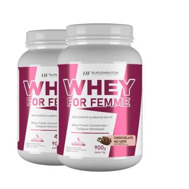 Imagem de 2X Whey For Femme + Colageno Hidrolisado 900G Chocolate Hf - Hf Suplem