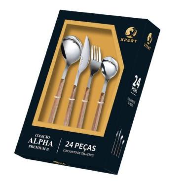 Imagem de Conjunto 24 Peças Talheres Cabo Tipo Madeira - XPERT