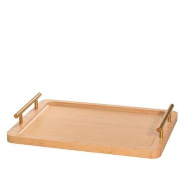 Imagem de Bandeja De Servir Bambu Gourmet Com Alças Dourada 33X24X1.7 - Mai Home