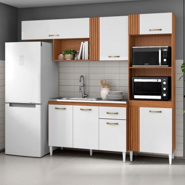 Imagem de Cozinha Compacta Vitória com Balcão 120cm com Pia e Cuba GhelPlus Cinamomo Branco Aramóveis