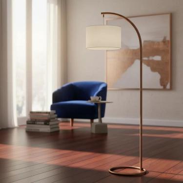 Imagem de Luminária de Chão Abajur de Piso Lauren Cúpula Cilíndrica Linho Moderno