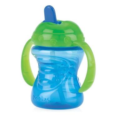 Imagem de Copo Infantil Com Tampa Alça Bico Rígido 240ml Bebê Nûby - Nuby, Azul