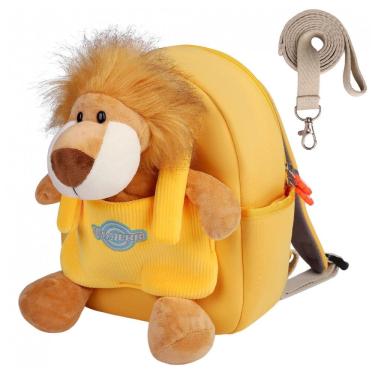 Imagem de Mochila infantil pequena leão VWAERR com pelúcia e guia 28 cm