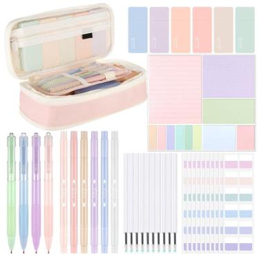 Imagem de Kit escolar estético Janlaugh 38 peças com estojo, canetas, marcadores, fitas corretivas, notas adesivas e marcadores de página coloridos