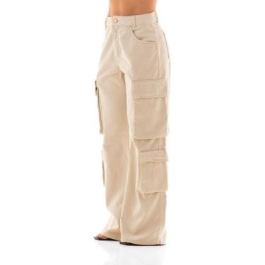 Imagem de Calça Collor Feminina Arauto Wide Cargo, Bege, 44