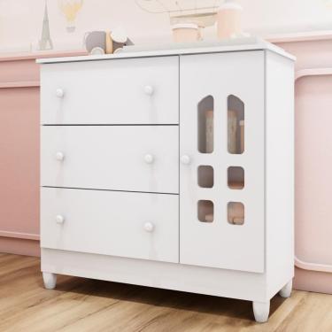 Imagem de Cômoda Infantil 3 gavetas com Porta Fraldário Eloá 100% MDF Branca Carolina Baby