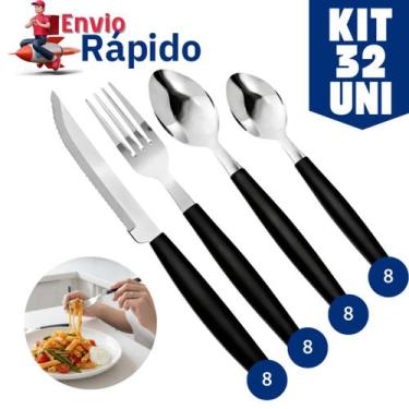 Imagem de Conjunto Talheres kit 32 Peças Jogos de Aço inox Garfo Faqueiro Colher