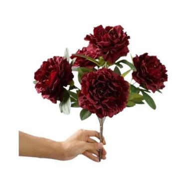 Imagem de Peônias De Seda Brancas Flores Artificiais 5 Cabeças Buquê Decoração D