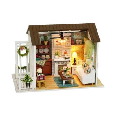 Imagem de Casa De Bonecas Miniatura DIY De Madeira: Brinquedo Artesanal Com Móve