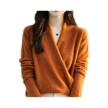 Imagem de Suéter Feminino De Lã Merino E Caxemira Grossa, Tricô De Manga Longa, 